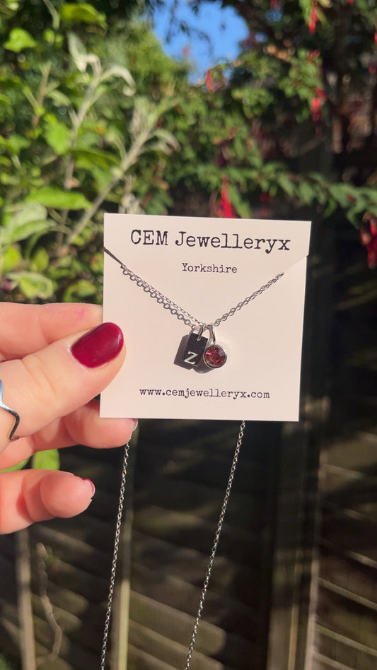 Initial Tag and Birthstone Necklace