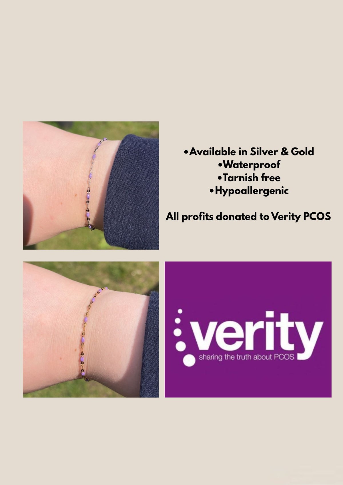 Purple Bracelet - All profits donated to Verity PCOS